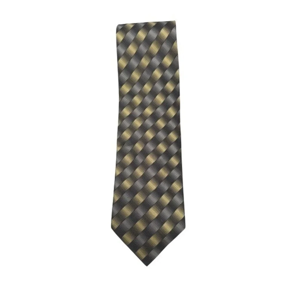 Roberto Villini Collezione Mens Silk Tie Gold‎ Grey Black Diagonal Stripe
